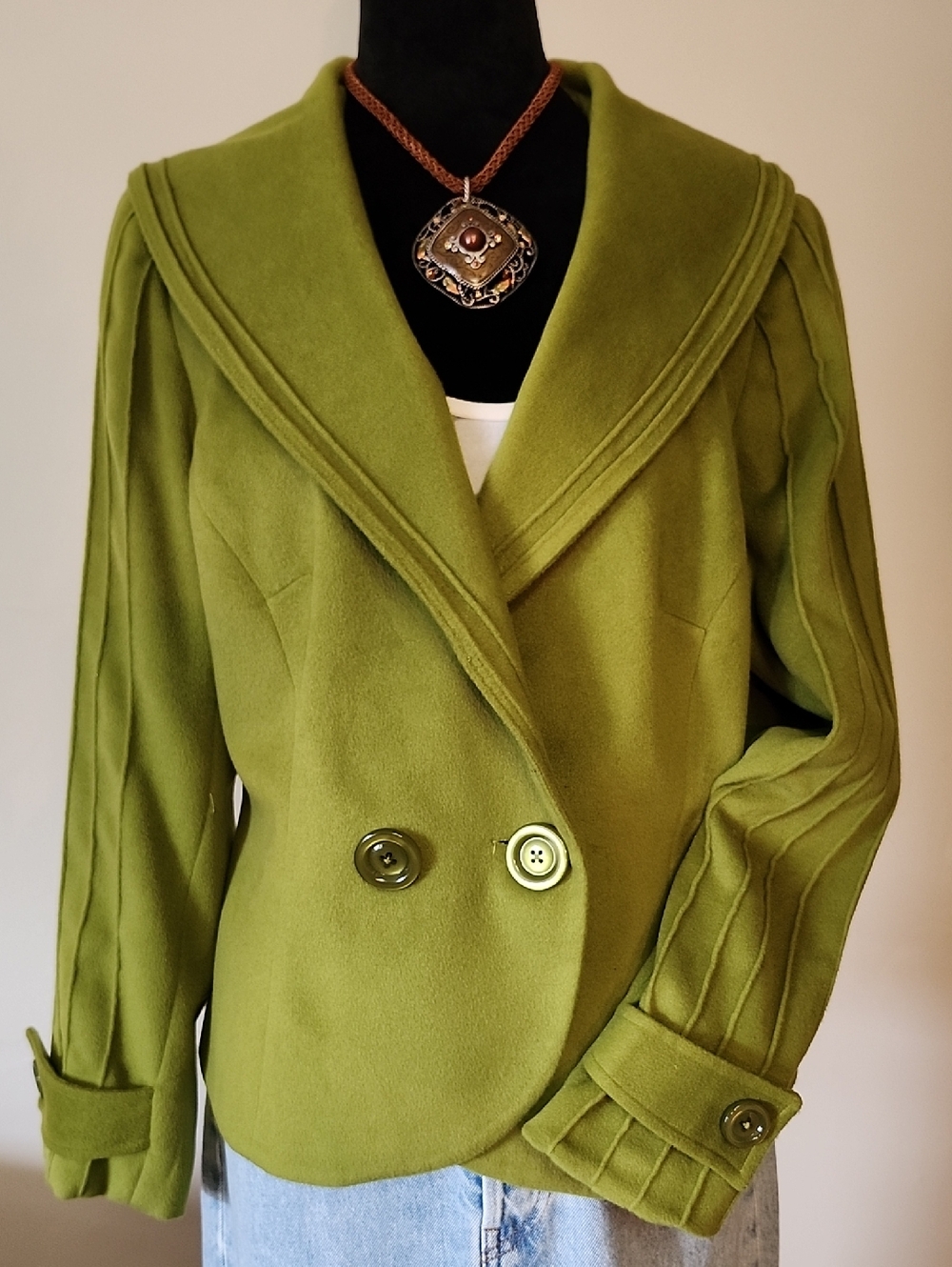 Chartreuse Green Double-Breasted Blazer Jacket Size 42